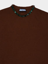Prada Tobacco Wool-Cashmere Sweater with Jewels