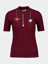 Prada Amaranth Red Short-Sleeved Wool Sweater with Pendants