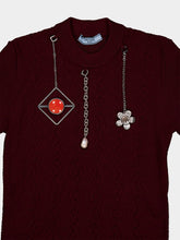 Prada Amaranth Red Short-Sleeved Wool Sweater with Pendants