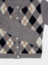 Prada Grey Argyle Cashmere Buttoned Cardigan