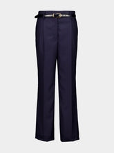 Prada Blue Straight-Leg Wool Trousers with Leather Belt
