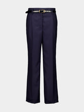 Prada Blue Straight-Leg Wool Trousers with Leather Belt