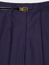 Prada Blue Straight-Leg Wool Trousers with Leather Belt