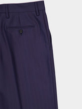 Prada Blue Straight-Leg Wool Trousers with Leather Belt