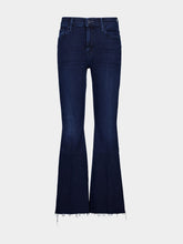 Mother Dark Blue Petite Flare Jeans with Frayed Hem