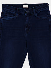 Mother Dark Blue Petite Flare Jeans with Frayed Hem