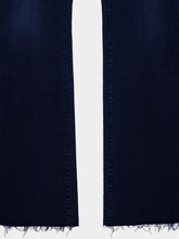 Mother Dark Blue Petite Flare Jeans with Frayed Hem