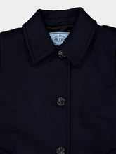 Prada Blue Virgin Wool Coat with Leather Buttons