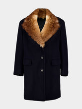 Prada Navy Wool Coat with Shearling Collar