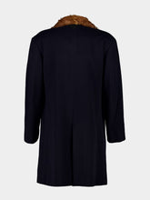 Prada Navy Wool Coat with Shearling Collar