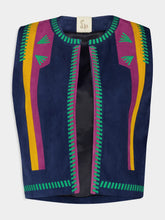 Paula Pansy Estate Blue Embroidered Suede Vest