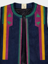 Paula Pansy Estate Blue Embroidered Suede Vest