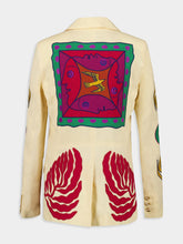 Paula Paula Vanilla Custard Linen Blazer with Embroidered Patches