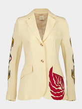 Paula Paula Vanilla Custard Linen Blazer with Embroidered Patches