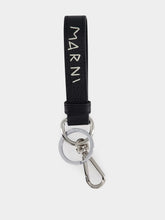 Marni Black Leather Keyring with Mending Embroidery