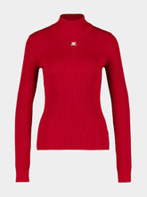 Courrèges Red Ribbed Knit Turtleneck Jumper