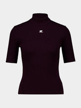 Courrèges Burgundy Rib Knit Short Sleeve Sweater