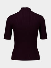 Courrèges Burgundy Rib Knit Short Sleeve Sweater