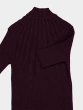 Courrèges Burgundy Rib Knit Short Sleeve Sweater
