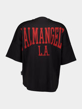 Palm Angels Black College T-Shirt with Logo Print