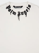 Palm Angels White Logo T-Shirt with Black Collar Detail