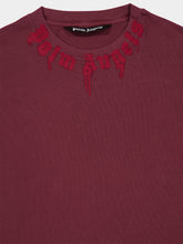 Palm Angels Burgundy Logo T-Shirt with Red Collar Detail