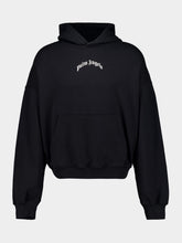 Palm Angels Black Hooded Sweatshirt with Back Curved Logo