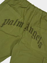 Palm Angels Army Green Cargo Pants with Curved Logo