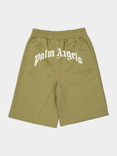 Palm Angels Army Green Track Shorts with Back Curved Logo