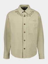 Palm Angels Beige Button-Up Shirt Jacket with Neck Logo