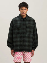 Palm Angels Military Green Curved Logo Check Shirt