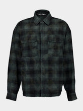 Palm Angels Military Green Curved Logo Check Shirt