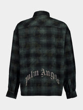Palm Angels Military Green Curved Logo Check Shirt