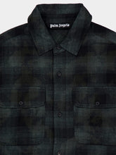 Palm Angels Military Green Curved Logo Check Shirt