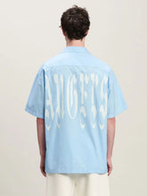 Palm Angels Light Blue Gothic Print Bowling Shirt