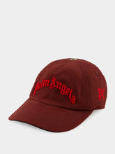 Palm Angels Burgundy Cap with Red Curved Logo Embroidery