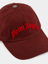 Palm Angels Burgundy Cap with Red Curved Logo Embroidery