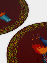 La DoubleJ Peacock Brick Red Round Placemats Set of 2