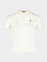 JNcQUOI White Ribbed V-Neck Polo Shirt with Logo