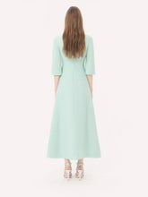 Valentino Garavani Celadon and Silver Crepe Couture Embroidered Midi Dress