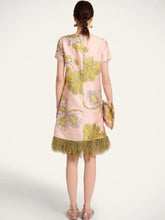 La DoubleJ Swathe Pink Silk Twill Mini Swing Dress with Feathers
