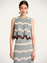 La DoubleJ Color Block Blue and Ivory Cotton Knit Chevron Top