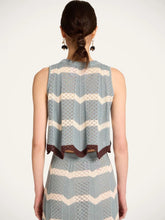 La DoubleJ Color Block Blue and Ivory Cotton Knit Chevron Top