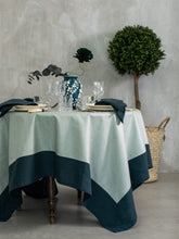 Borgo Delle Tovaglie Bauhaus Linen Tablecloth in Ice and Deep Blue