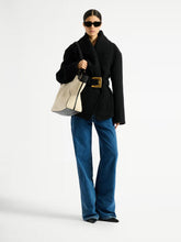 Balmain Black Belted Wool Pea Coat