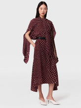 Stella McCartney Burgundy Tie-Neck Polka Dot Silk Midi Dress
