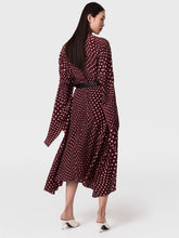 Stella McCartney Burgundy Tie-Neck Polka Dot Silk Midi Dress