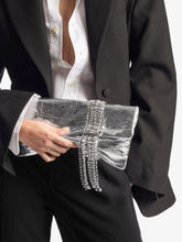 Jimmy Choo Silver Zandra Metallic Leather Clutch Bag