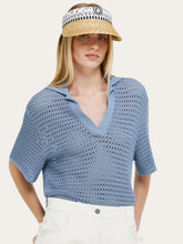 Ferragamo Sky Blue Arabesque Print Straw Visor