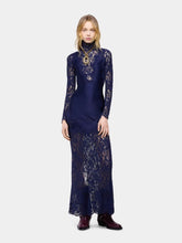Rabanne Deep Navy Lace and Jersey Maxi Dress
